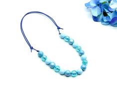 Blue Glitzy Solid Bitty Bead Necklace