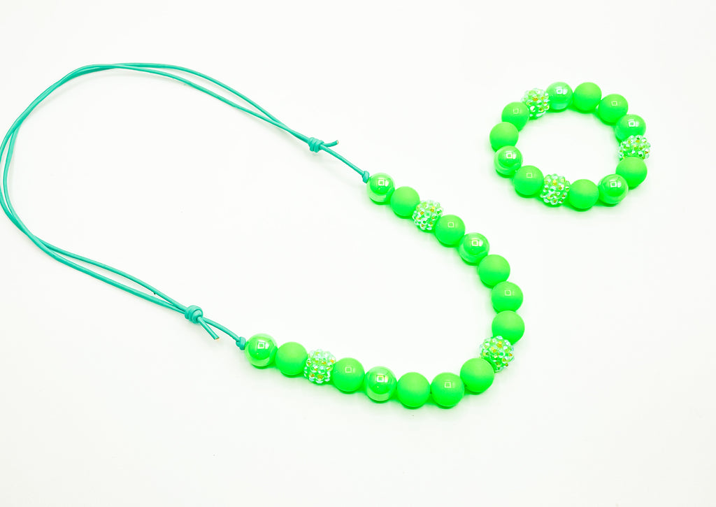 Neon Lime Glitzy Bitty Bead Necklace