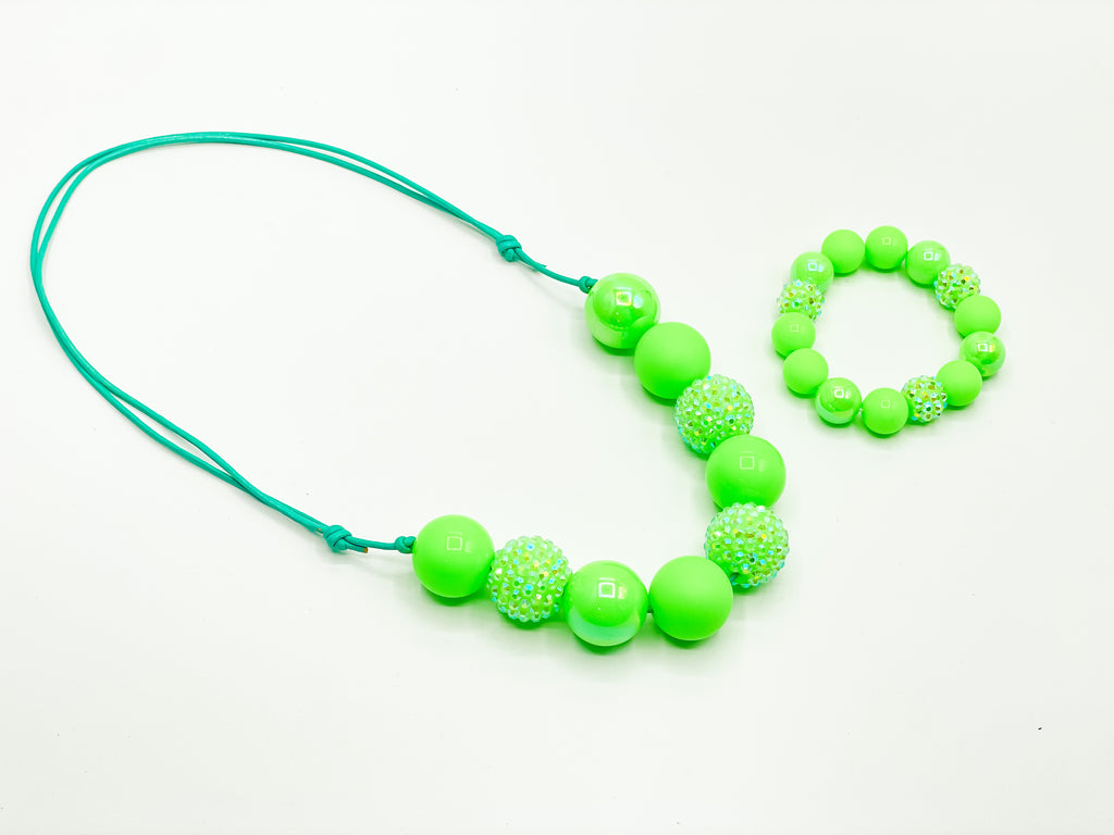 Neon Lime Glitzy Regular Adjustable Necklace