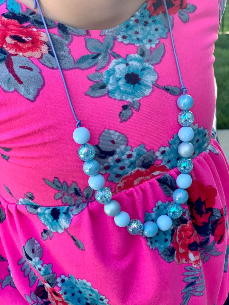 Blue Glitzy Solid Bitty Bead Necklace