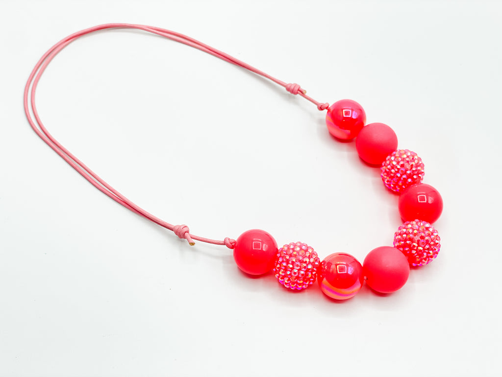 Neon Pink Glitzy Regular Adjustable Necklace