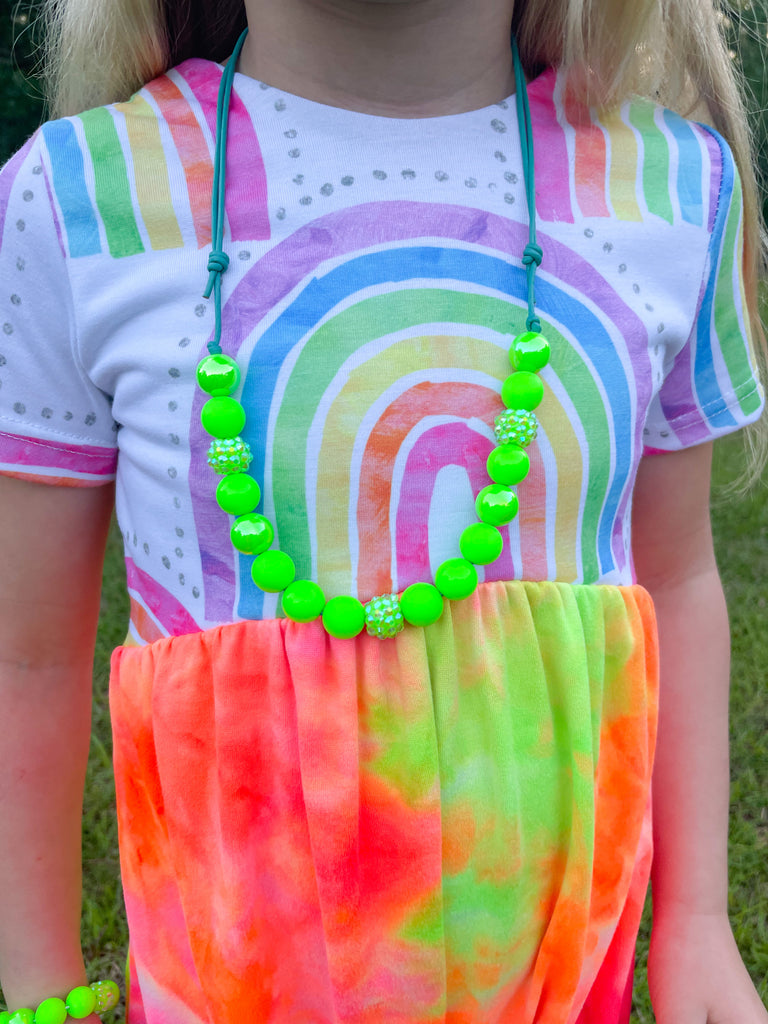 Neon Lime Glitzy Bitty Bead Necklace