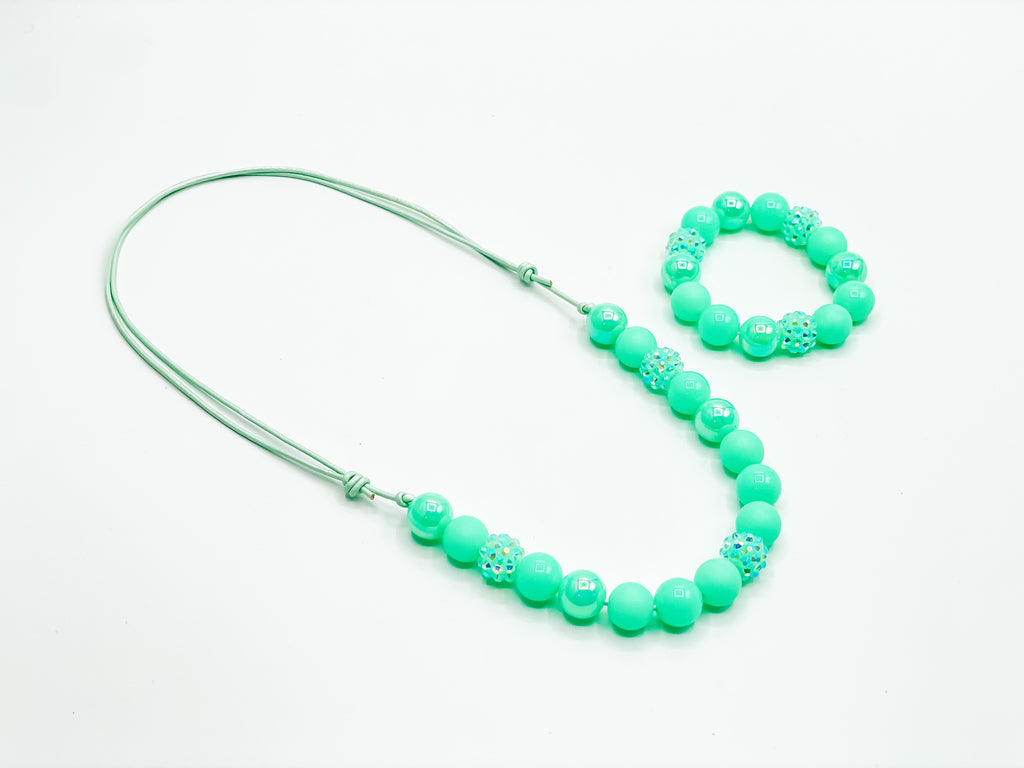Neon Turquoise Glitzy Bitty Bead Necklace